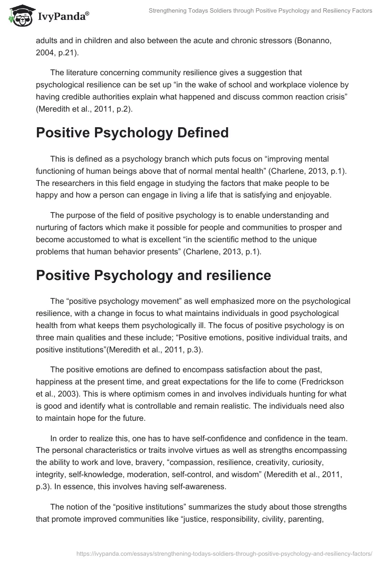 Strengthening Todays Soldiers Through Positive Psychology and Resiliency Factors. Page 3