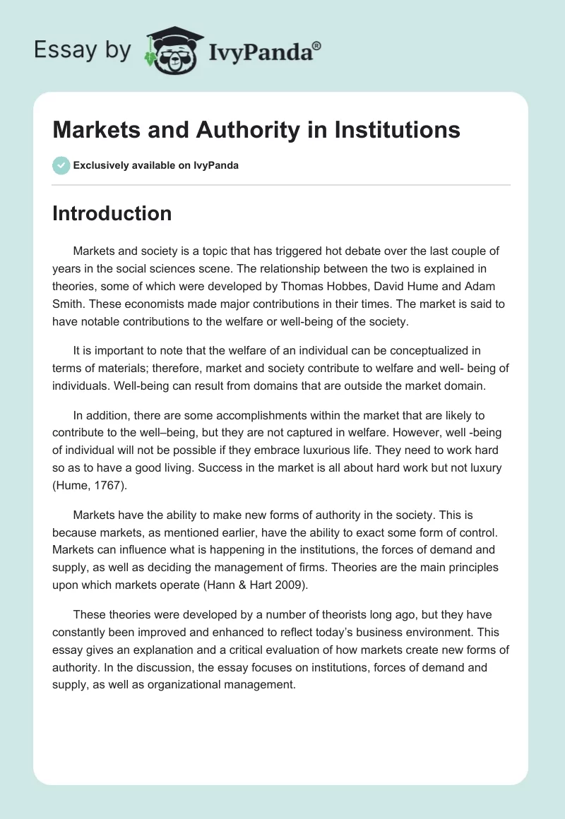 Markets and Authority in Institutions. Page 1