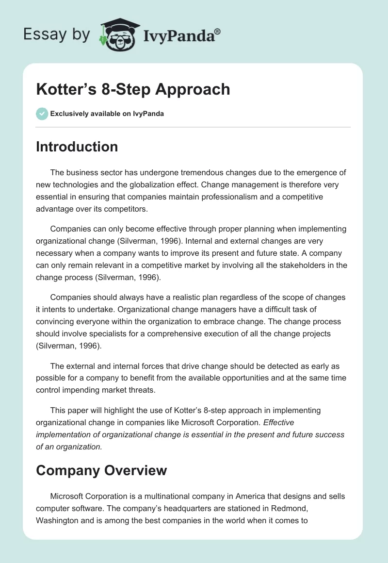 Kotter’s 8-Step Approach. Page 1