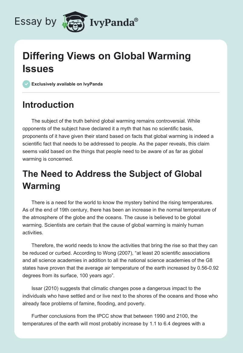 Differing Views on Global Warming Issues. Page 1
