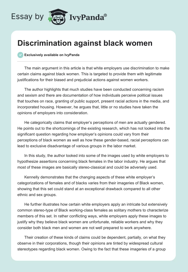 Discrimination Against Black Women. Page 1