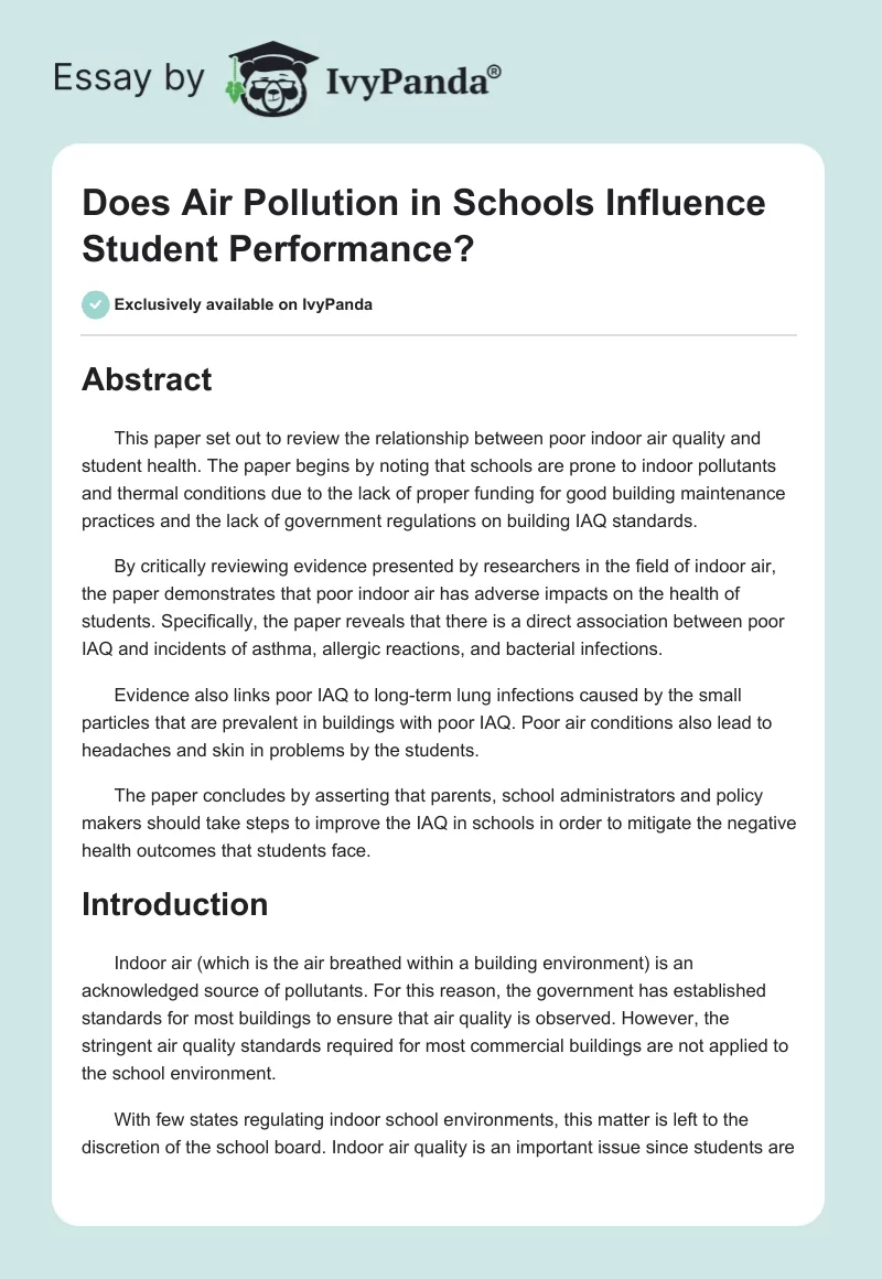 Does Air Pollution in Schools Influence Student Performance?. Page 1