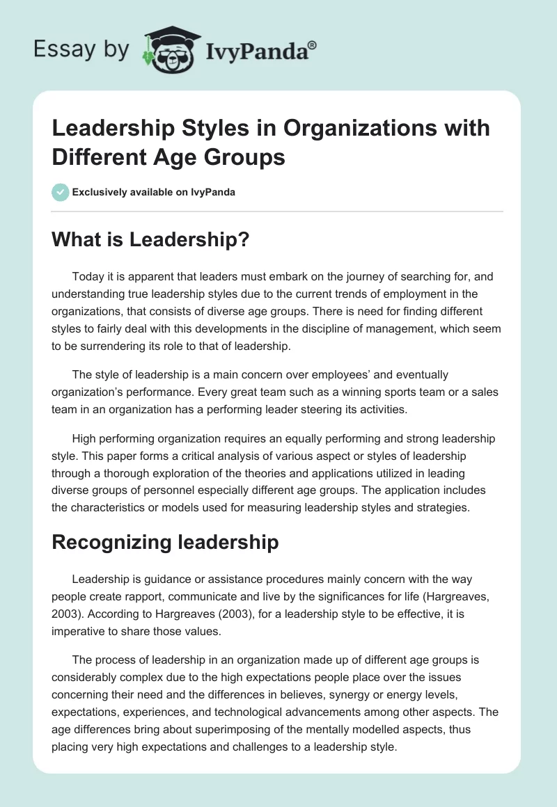 Leadership Styles in Organizations with Different Age Groups. Page 1