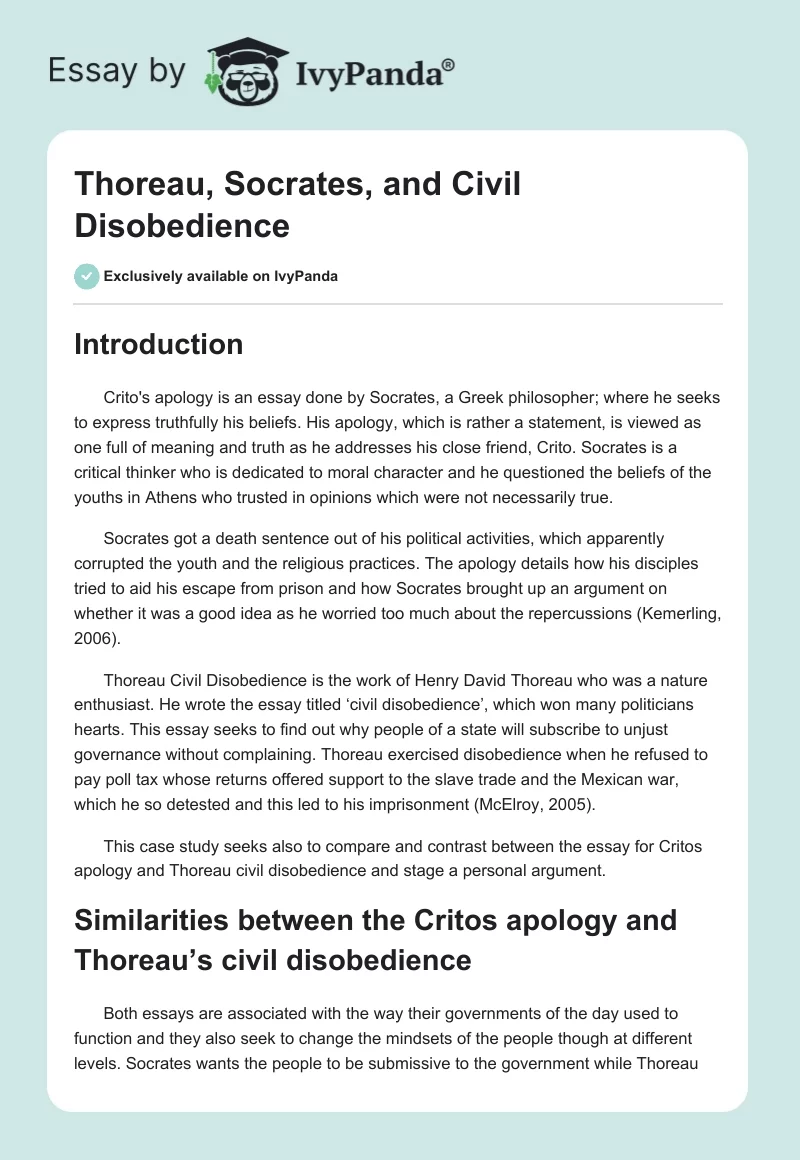 Thoreau, Socrates, and Civil Disobedience. Page 1