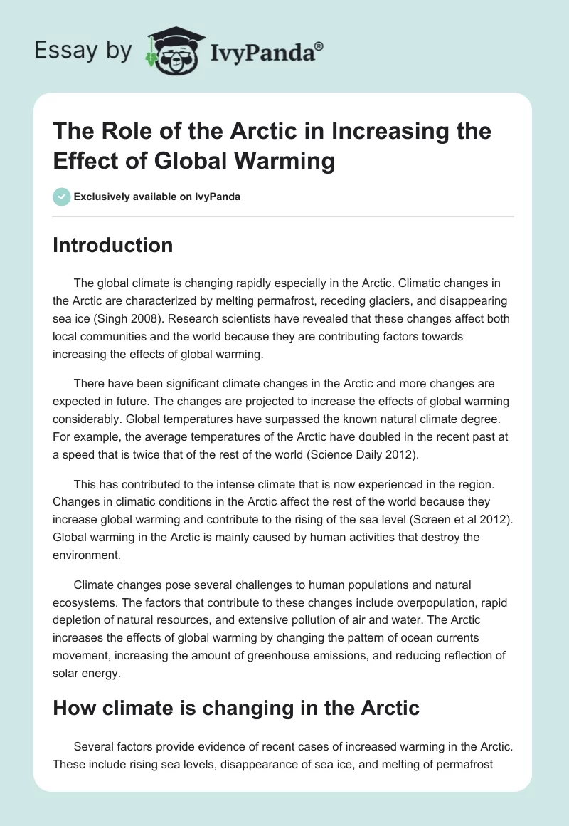 The Role of the Arctic in Increasing the Effect of Global Warming. Page 1
