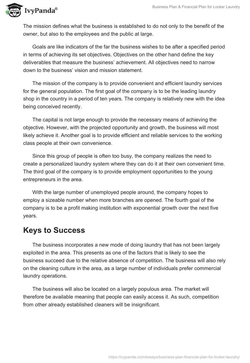 Business Plan & Financial Plan for Locker Laundry. Page 2