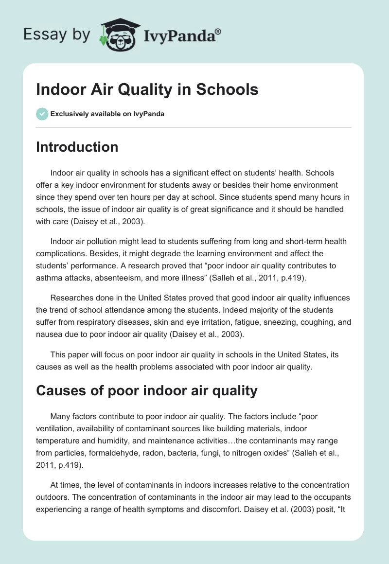 Indoor Air Quality in Schools. Page 1
