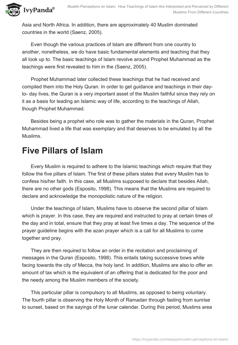 Muslim Perceptions on Islam:  How Teachings of Islam Are Interpreted and Perceived by Different Muslims From Different Countries. Page 2
