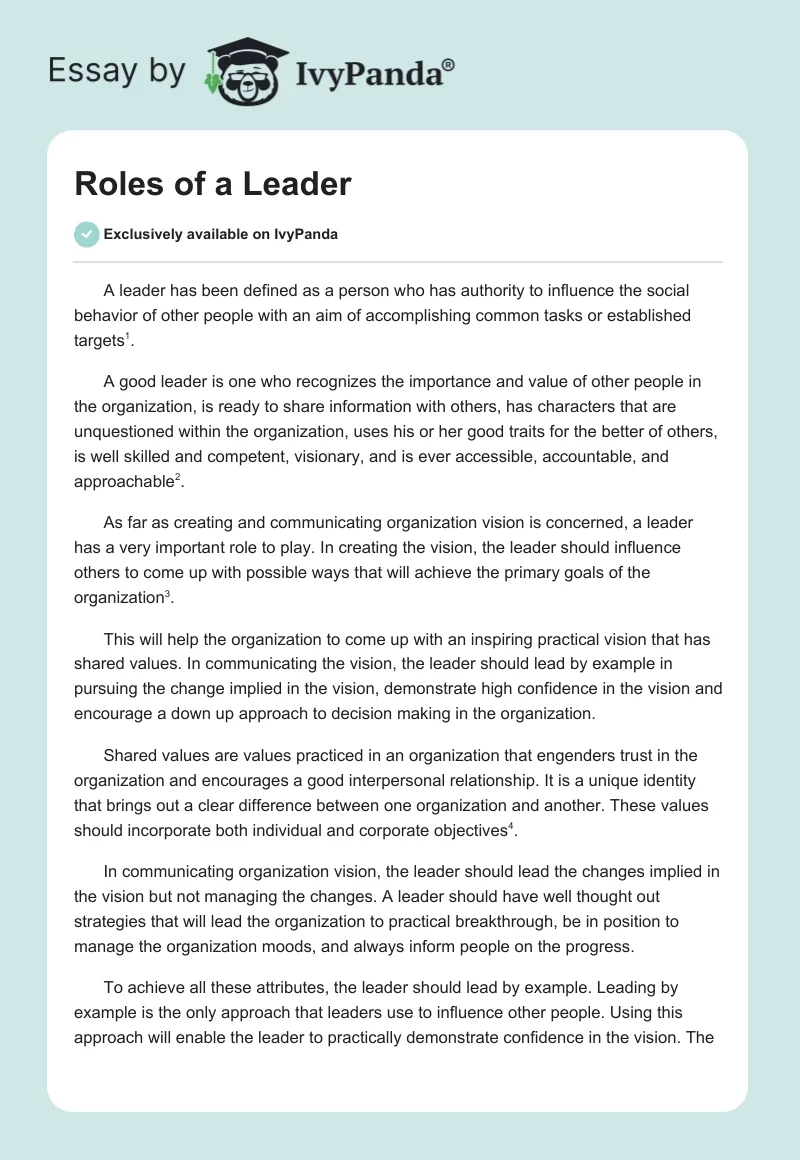 Roles of a Leader - 888 Words