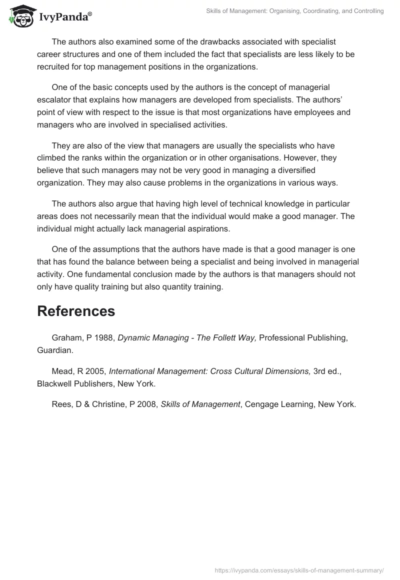 Skills of Management: Organising, Coordinating, and Controlling. Page 3
