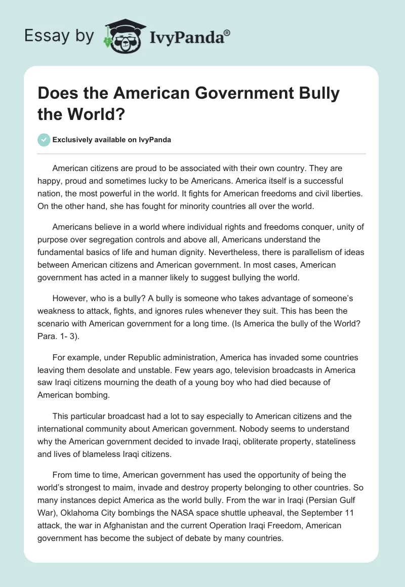 Does the American Government Bully the World?. Page 1