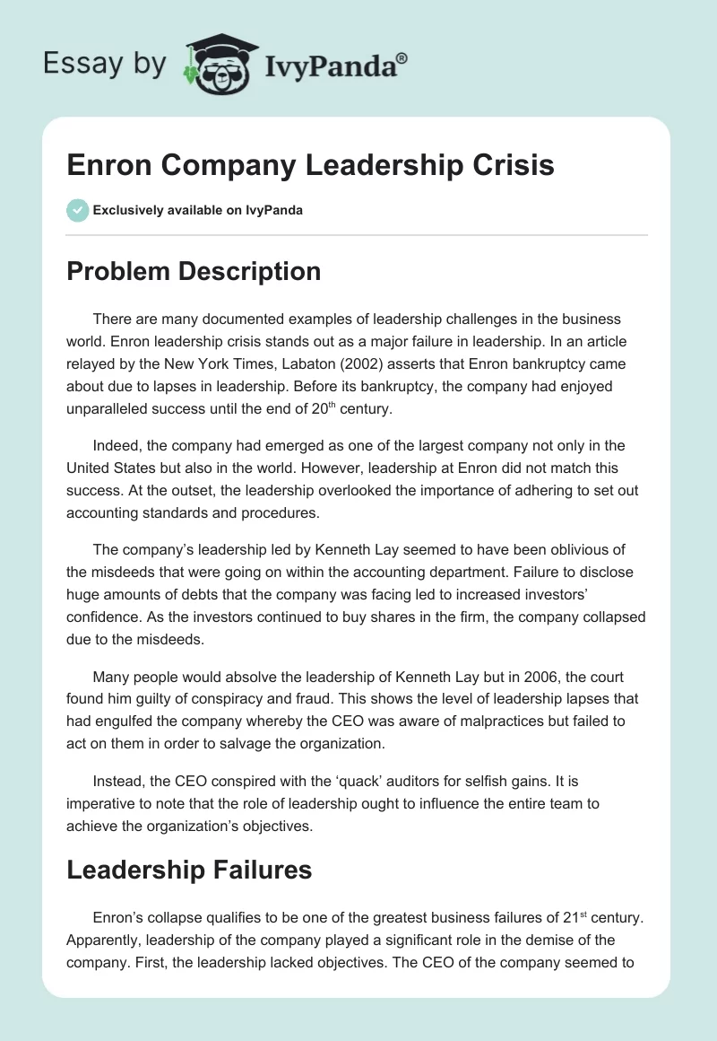 Enron Company Leadership Crisis. Page 1