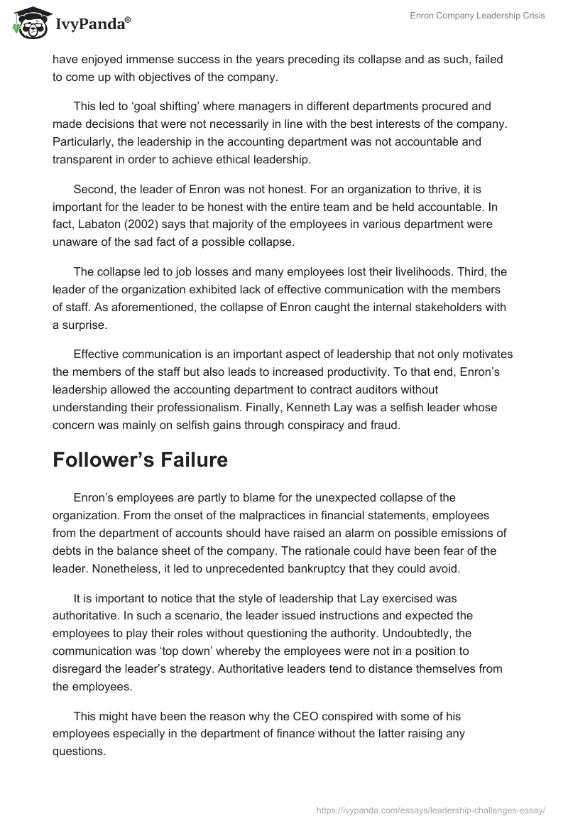 Enron Company Leadership Crisis. Page 2