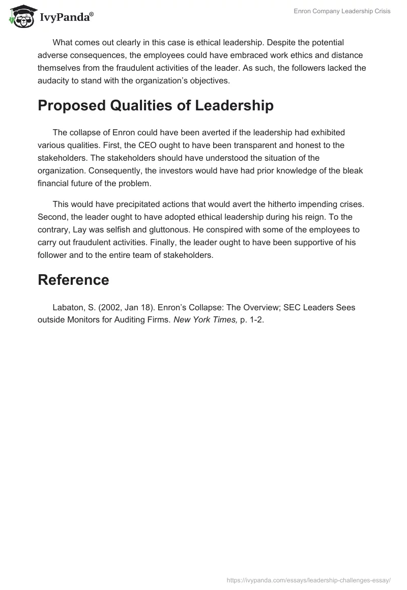 Enron Company Leadership Crisis. Page 3