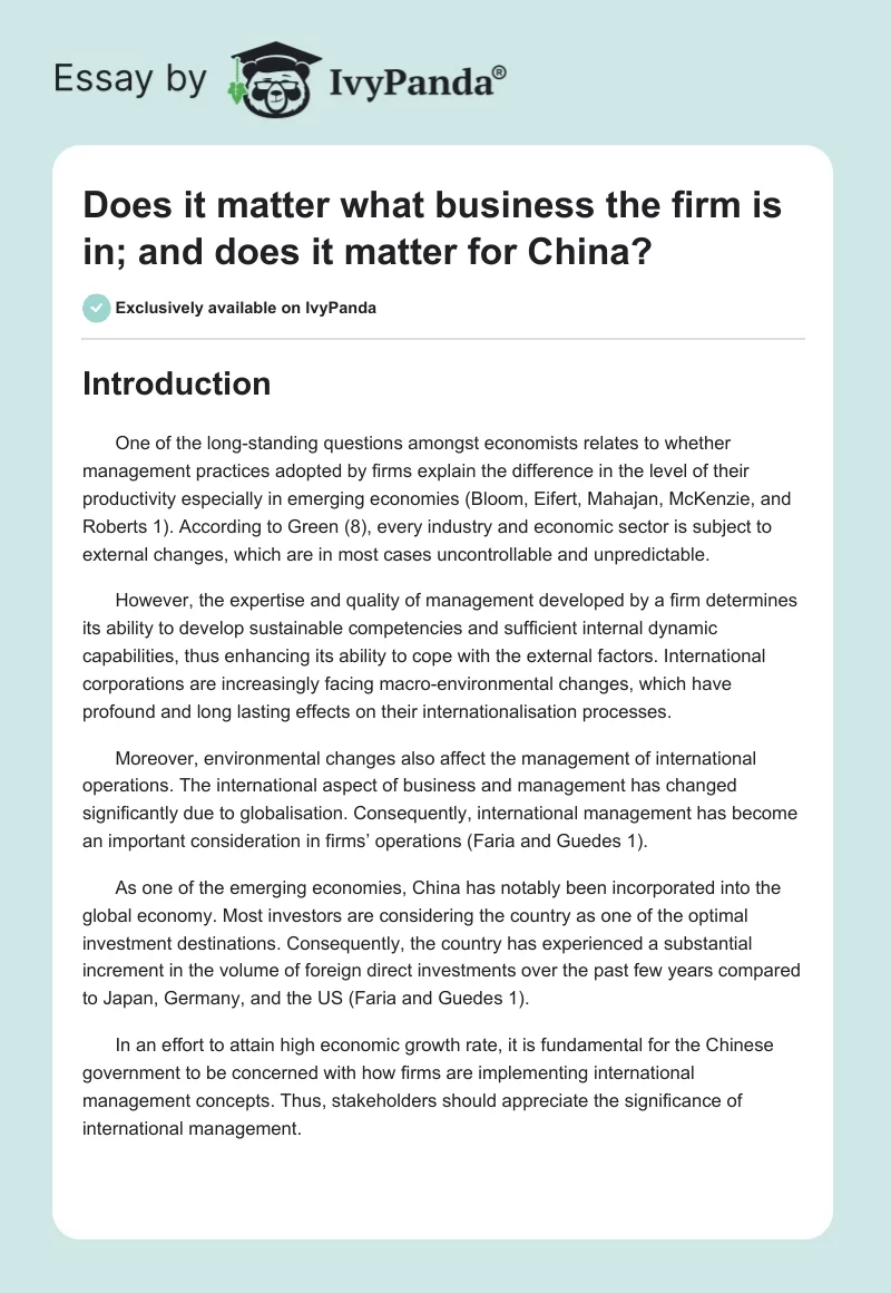 Does it matter what business the firm is in; and does it matter for China?. Page 1