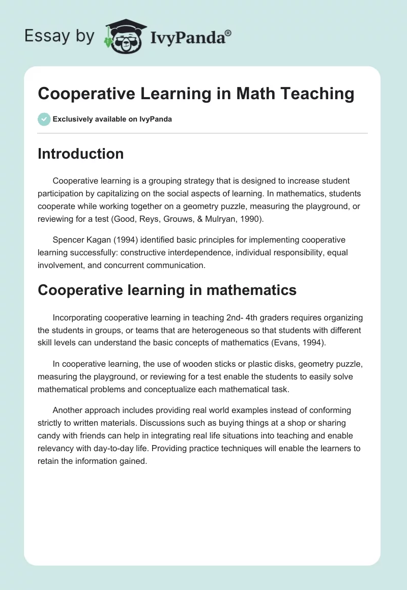 Cooperative Learning in Math Teaching. Page 1