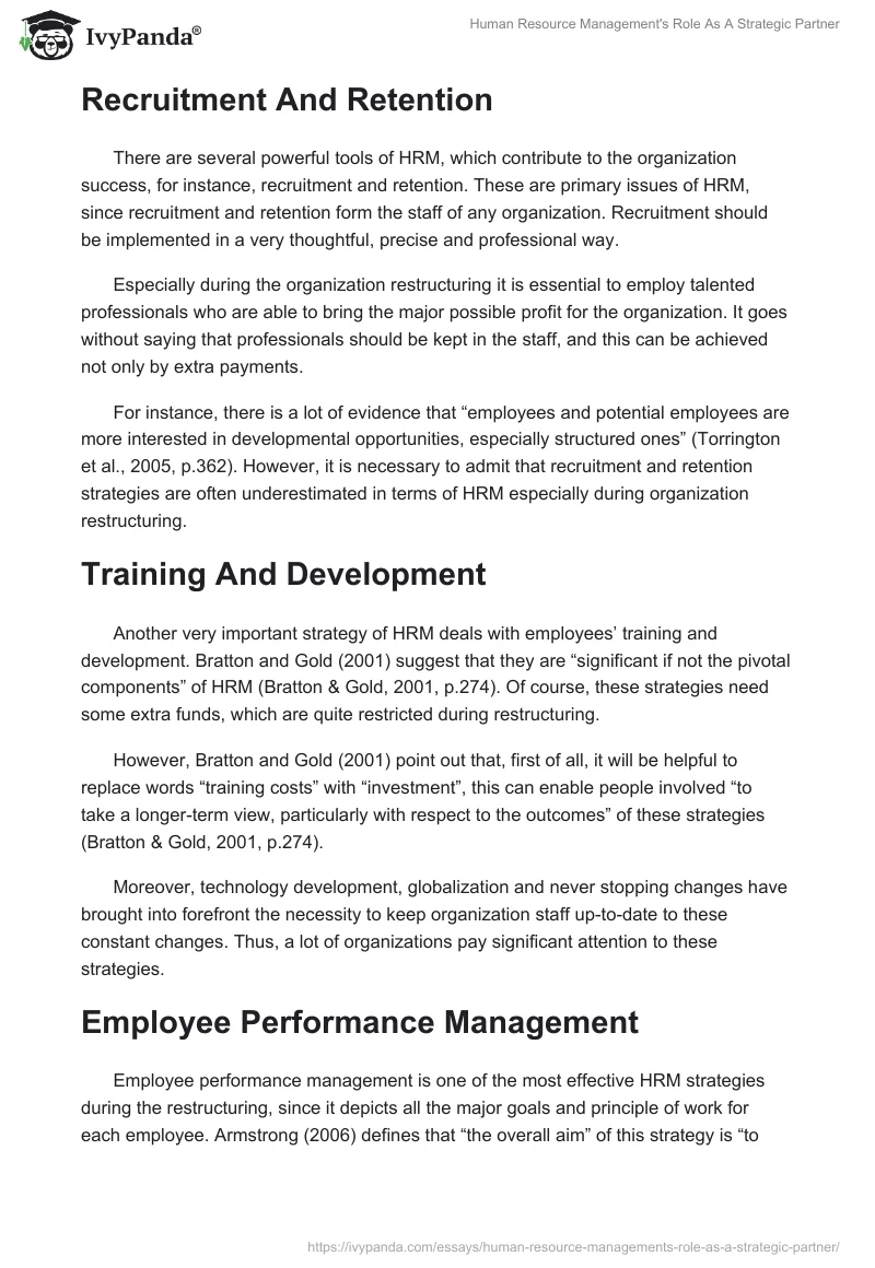 Human Resource Management's Role As A Strategic Partner. Page 2