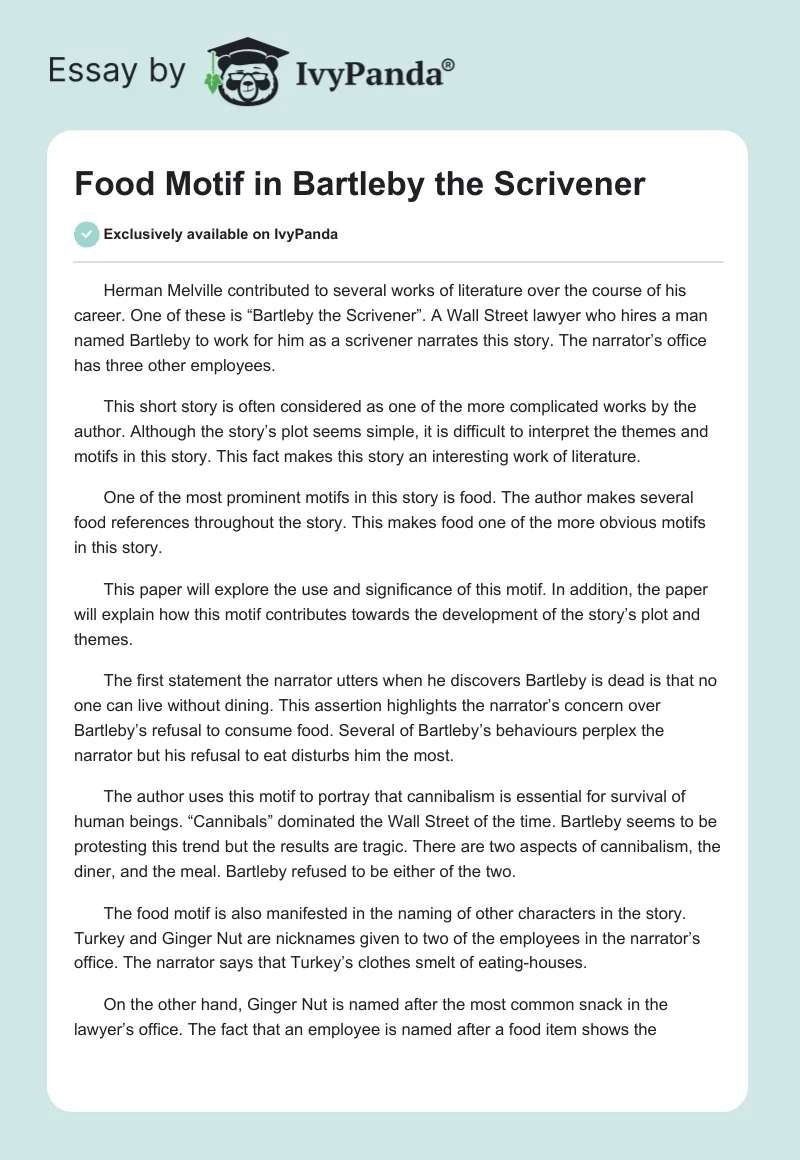 Food Motif in Bartleby the Scrivener. Page 1
