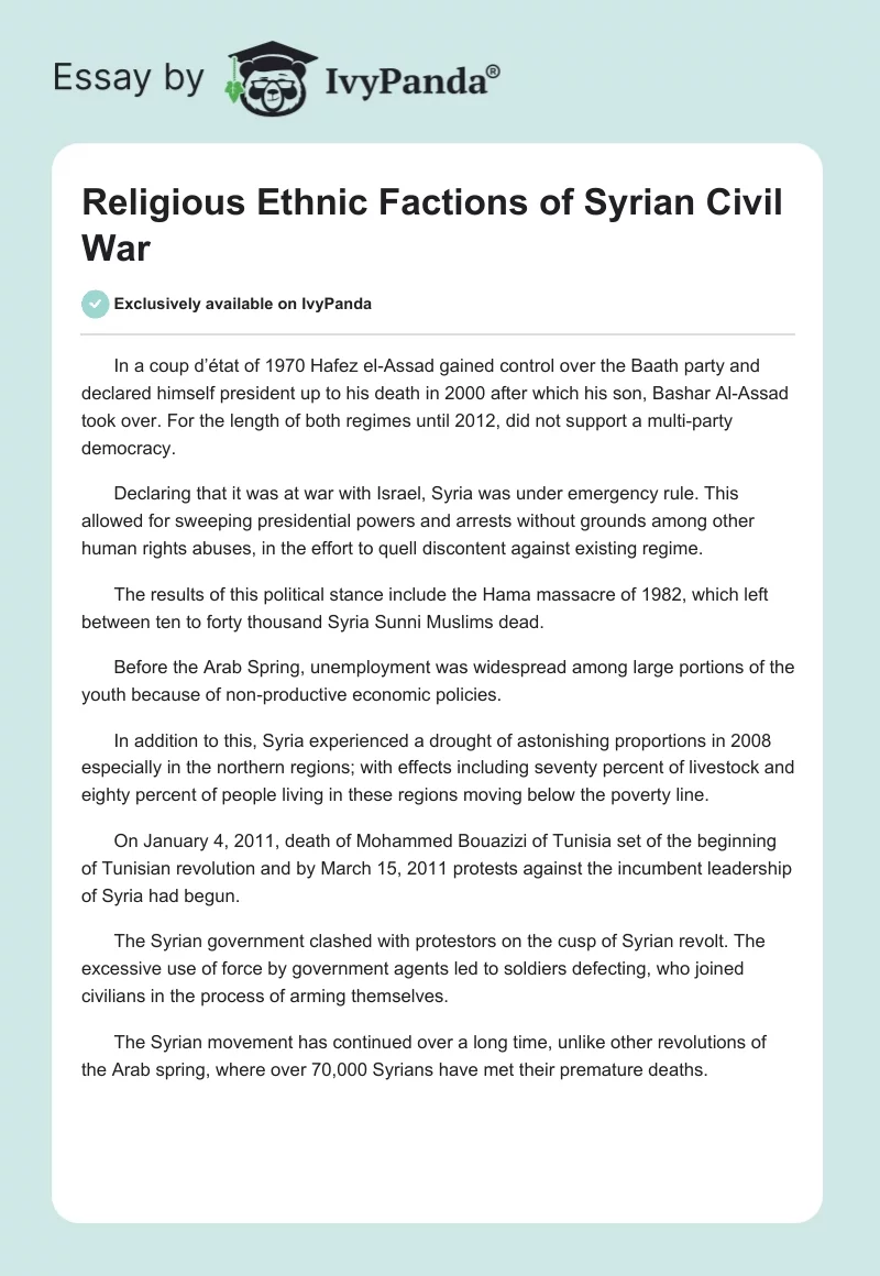 Religious Ethnic Factions of Syrian Civil War. Page 1