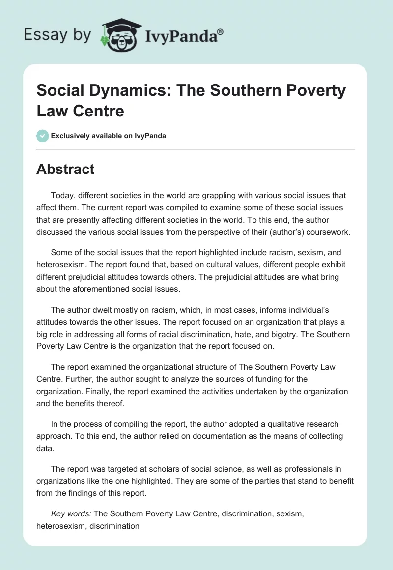 Social Dynamics: The Southern Poverty Law Centre. Page 1