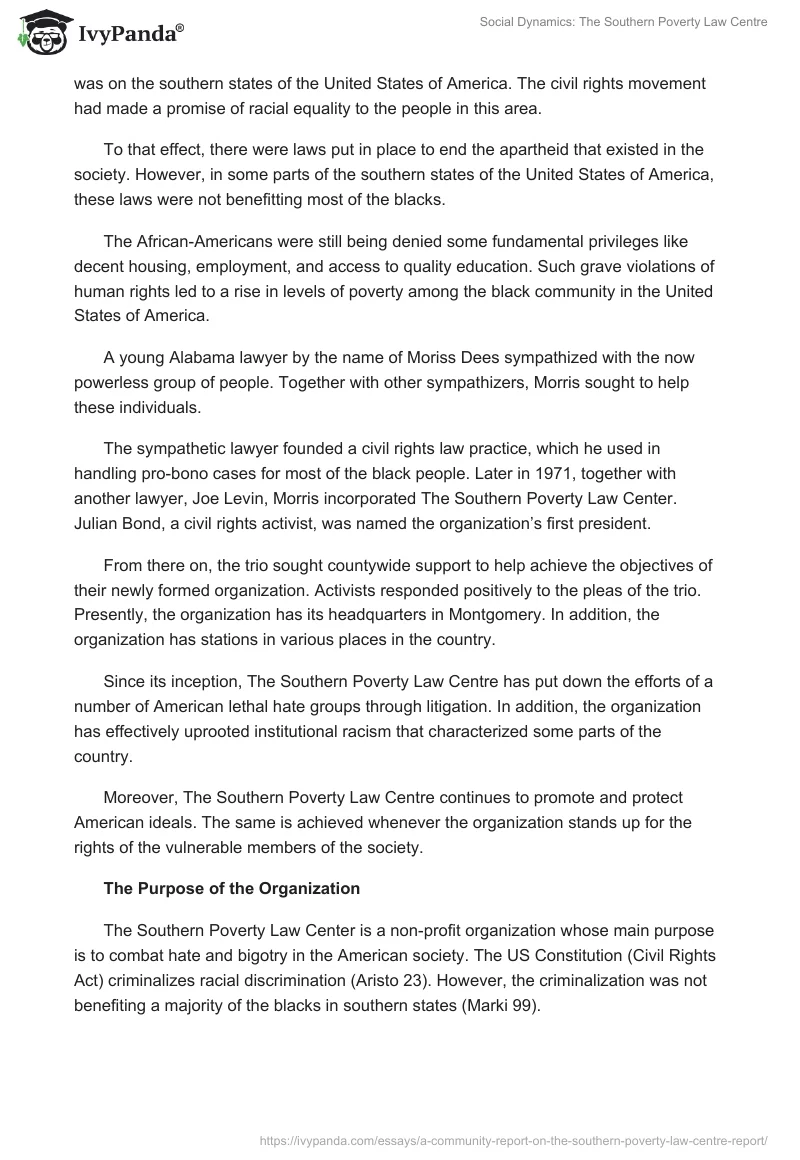 Social Dynamics: The Southern Poverty Law Centre. Page 5