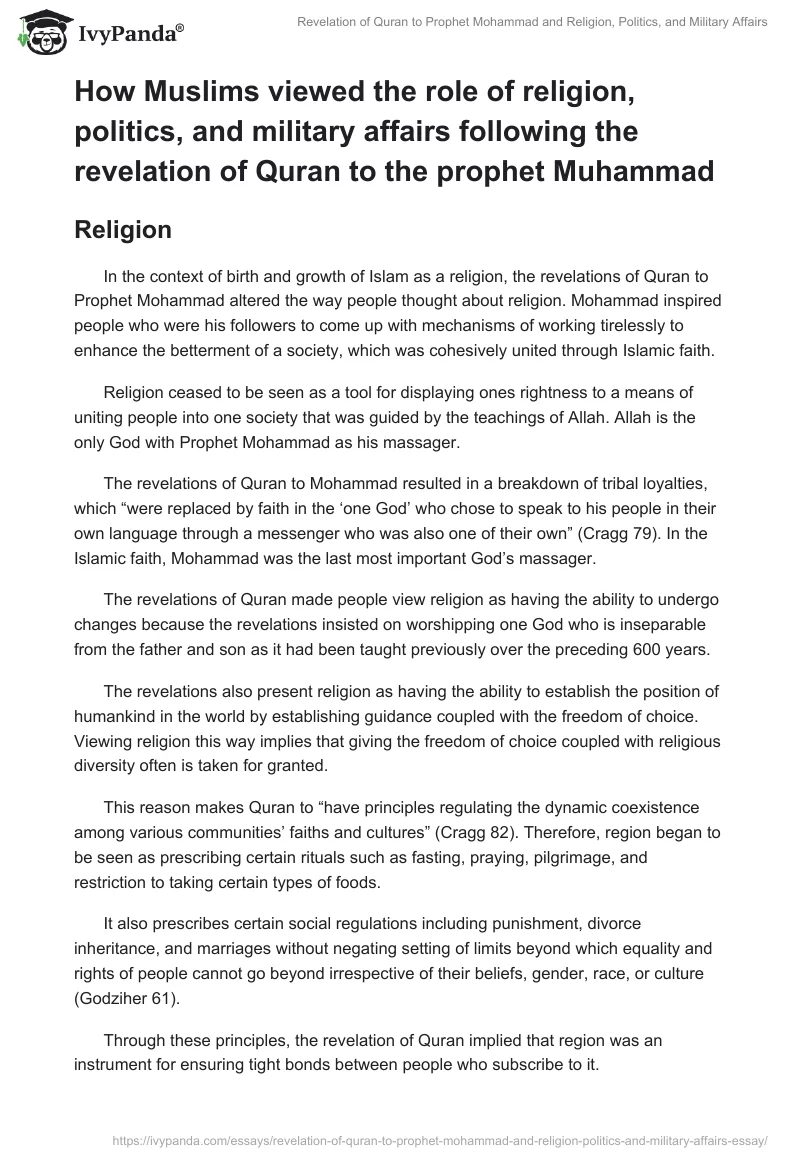 Revelation of Quran to Prophet Mohammad and Religion, Politics, and Military Affairs. Page 2