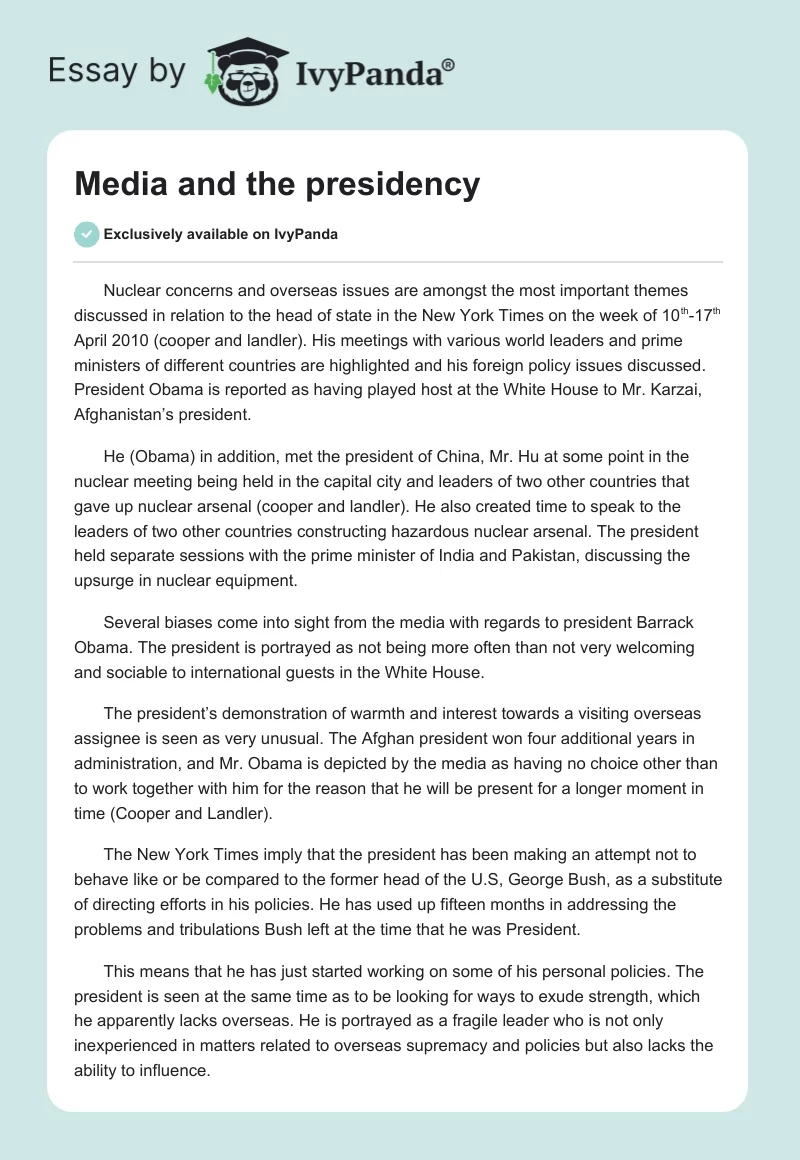 Media and the presidency. Page 1