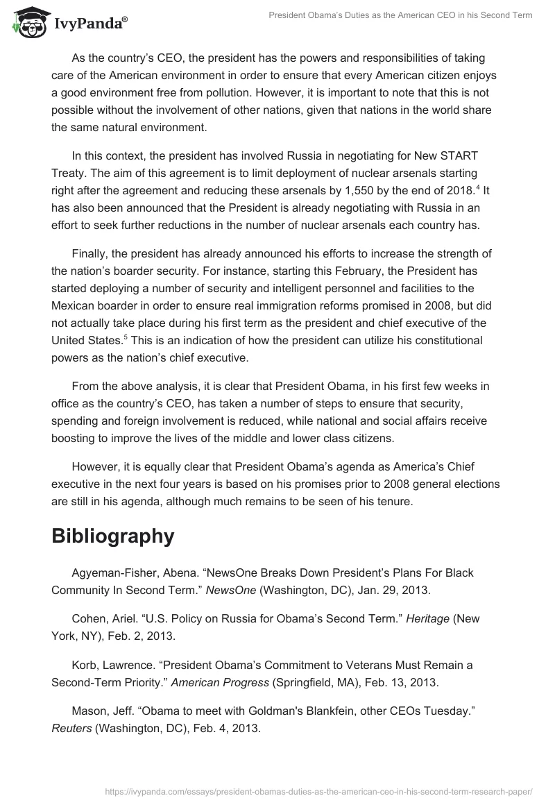 President Obama’s Duties as the American CEO in His Second Term. Page 4