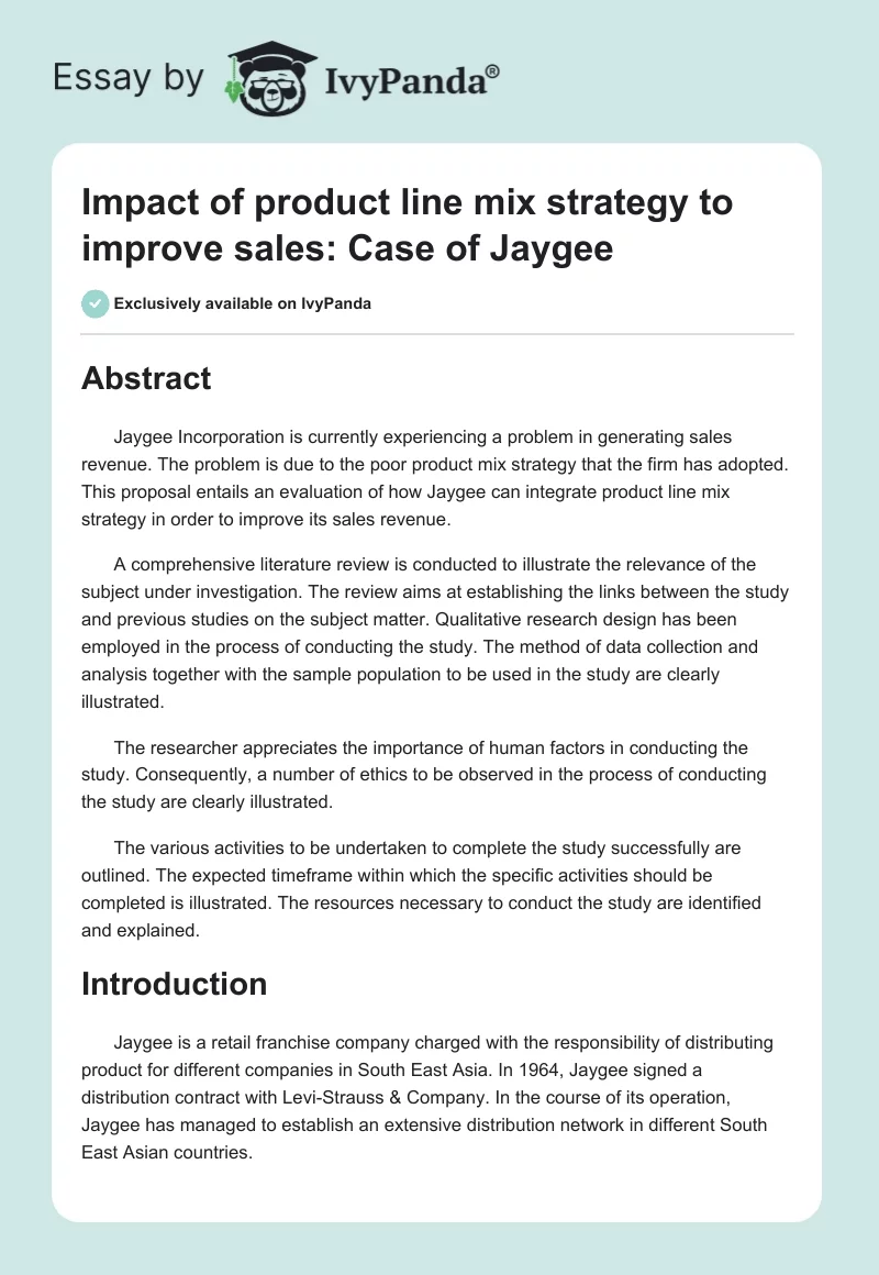 Impact of product line mix strategy to improve sales: Case of Jaygee. Page 1