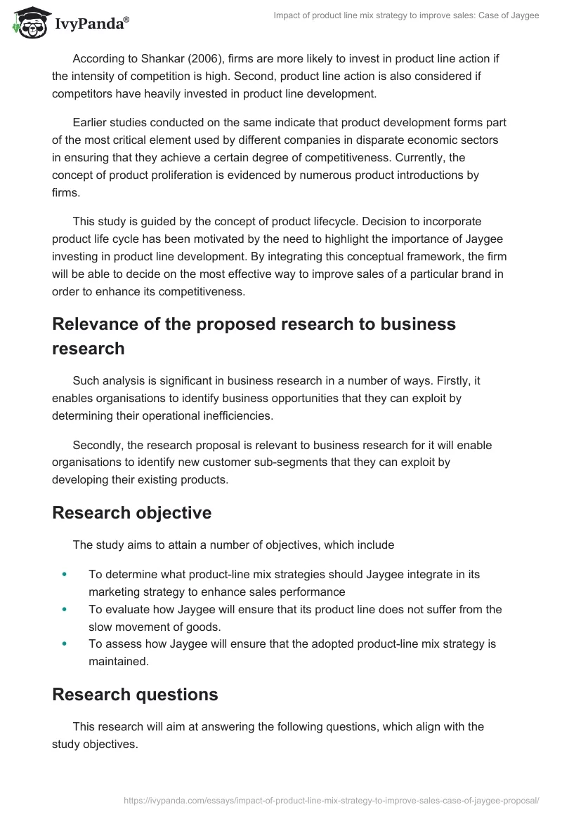 Impact of product line mix strategy to improve sales: Case of Jaygee. Page 3