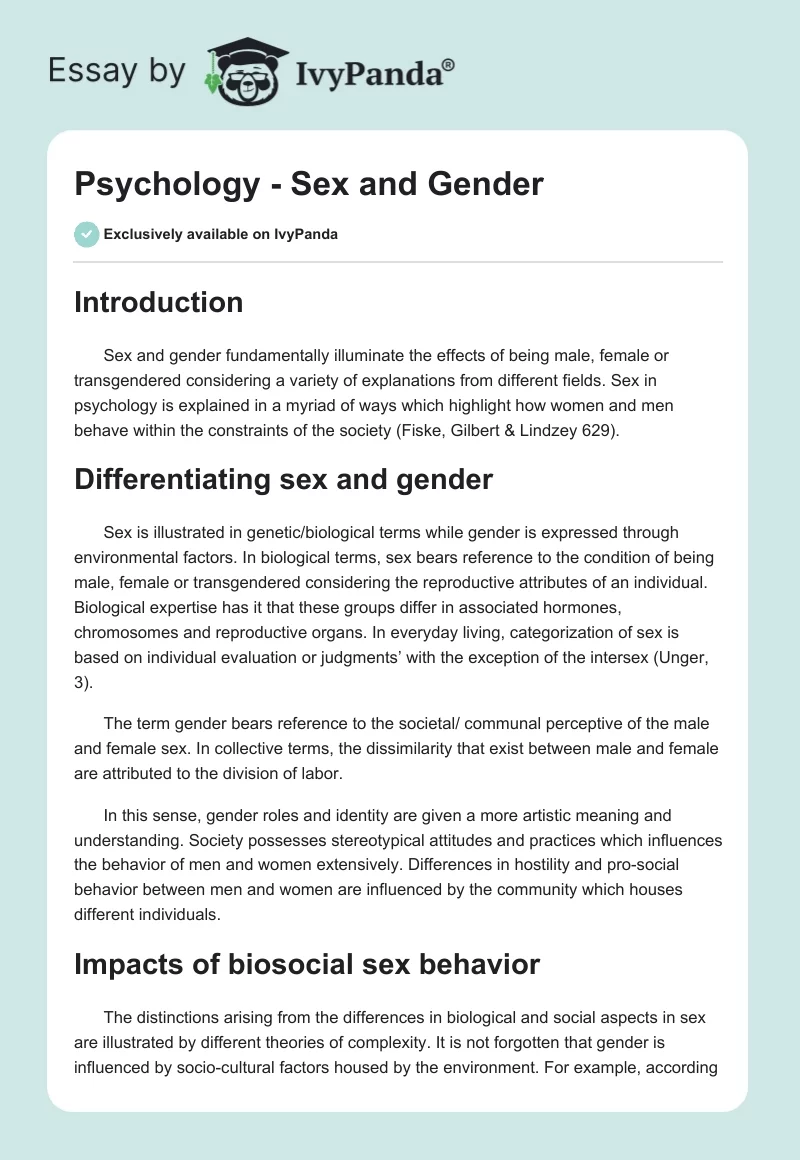 Psychology - Sex and Gender. Page 1