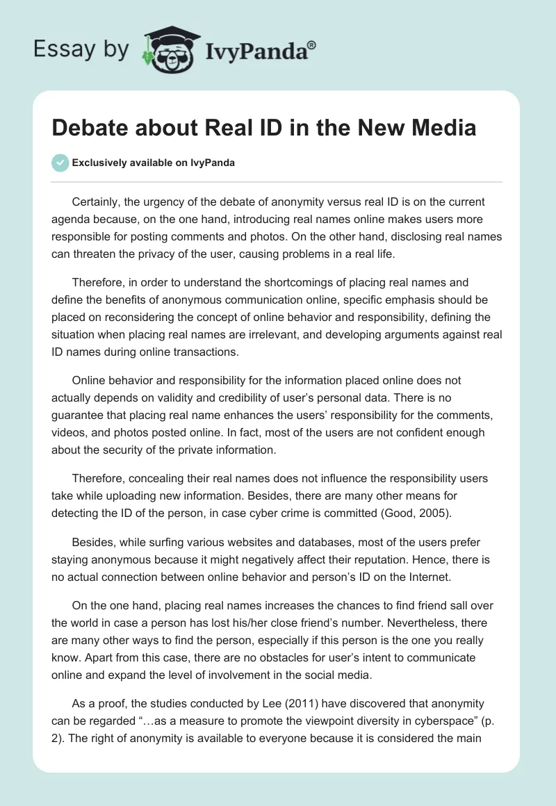 Debate about Real ID in the New Media. Page 1