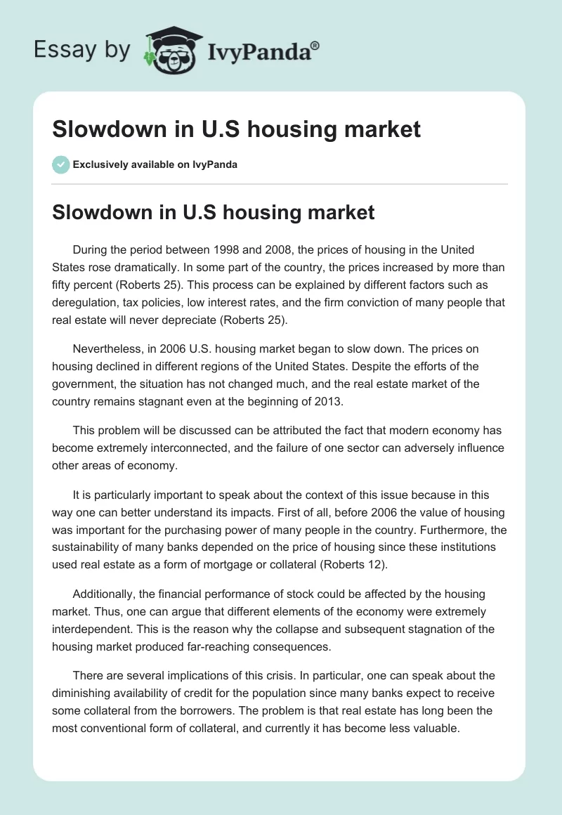 Slowdown in U.S housing market. Page 1