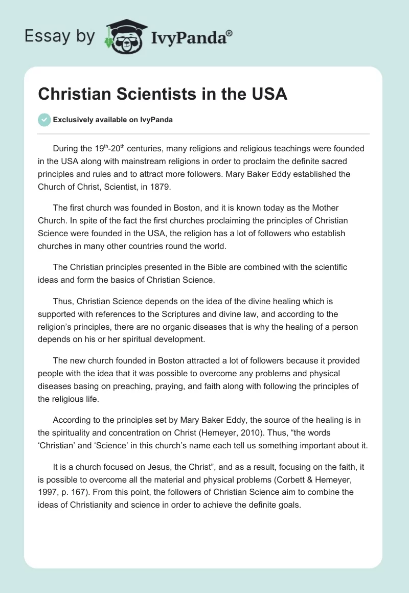 Christian Scientists in the USA. Page 1