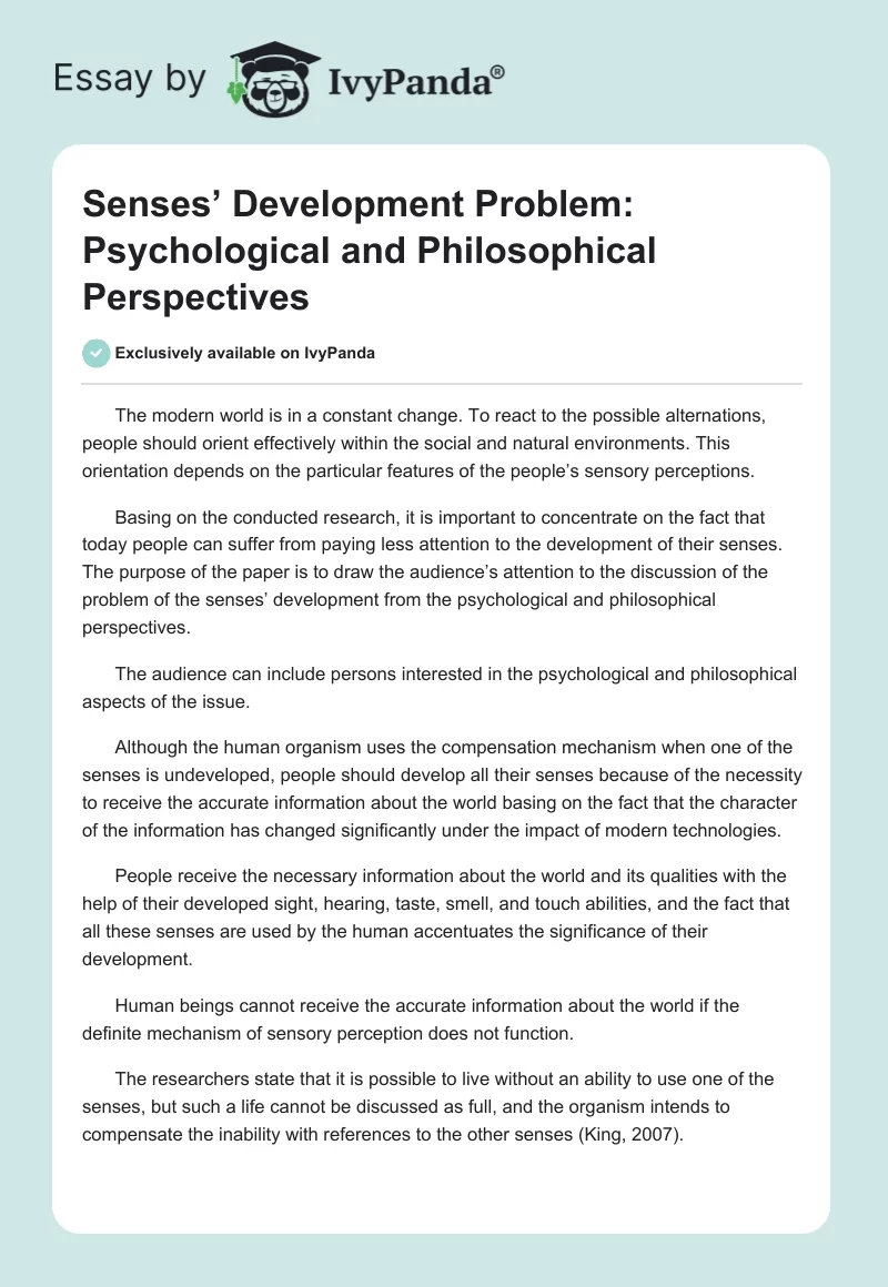 Senses’ Development Problem: Psychological and Philosophical Perspectives. Page 1