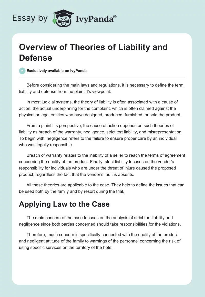 Overview of Theories of Liability and Defense. Page 1
