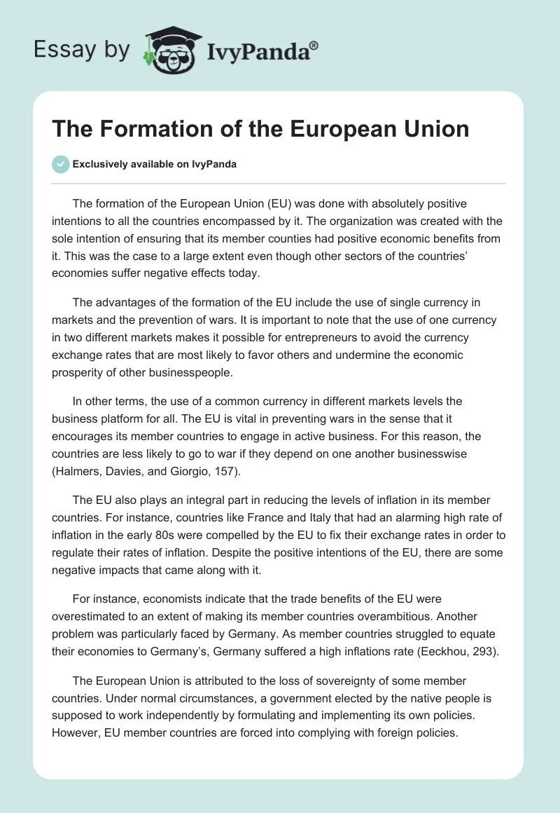 The Formation of the European Union. Page 1