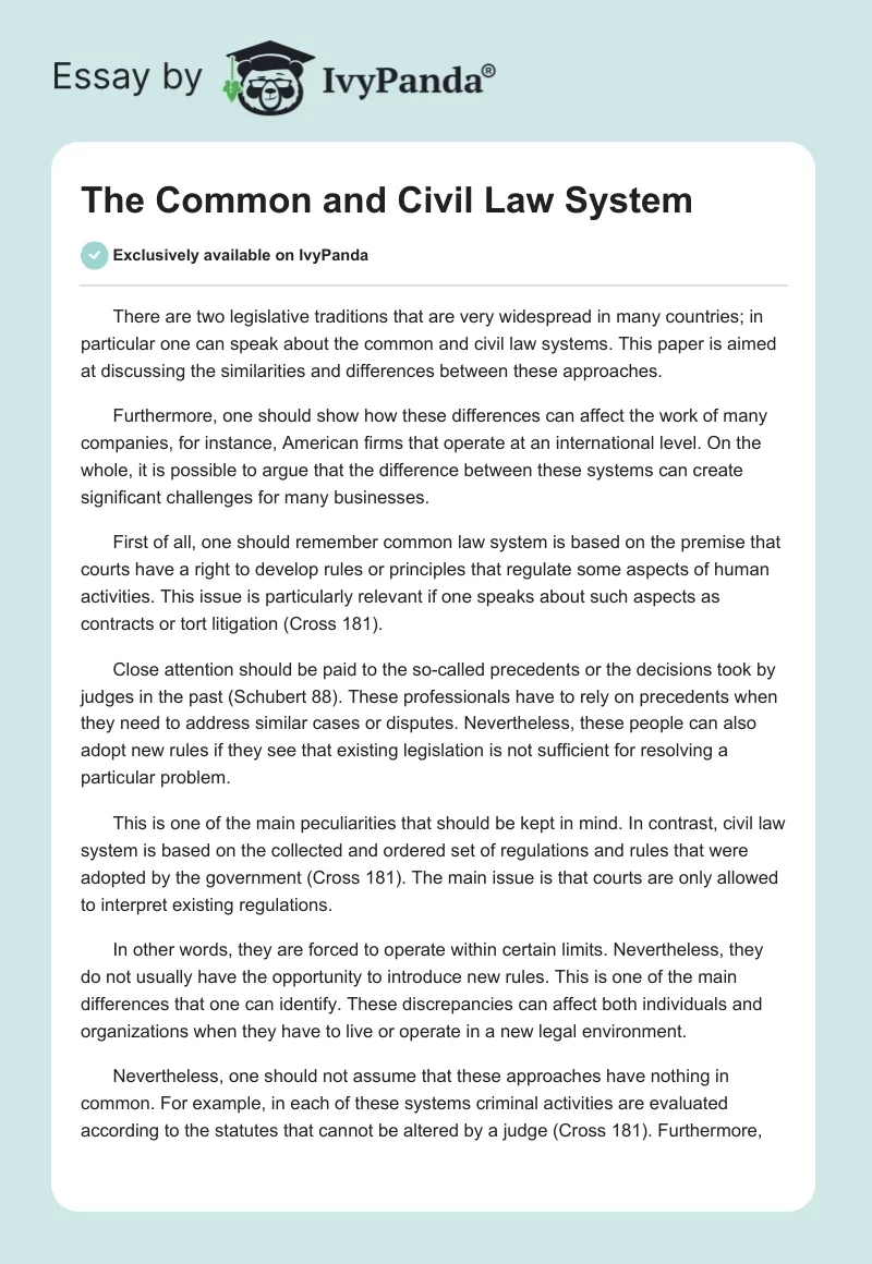 The Common and Civil Law System. Page 1