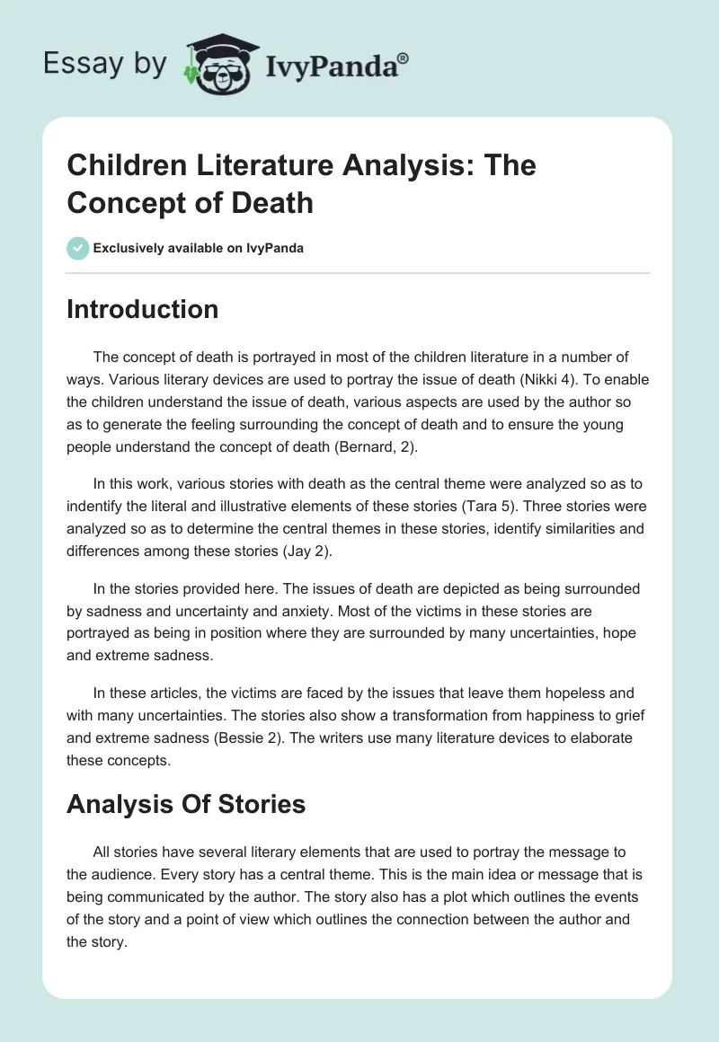 Children Literature Analysis: The Concept of Death. Page 1