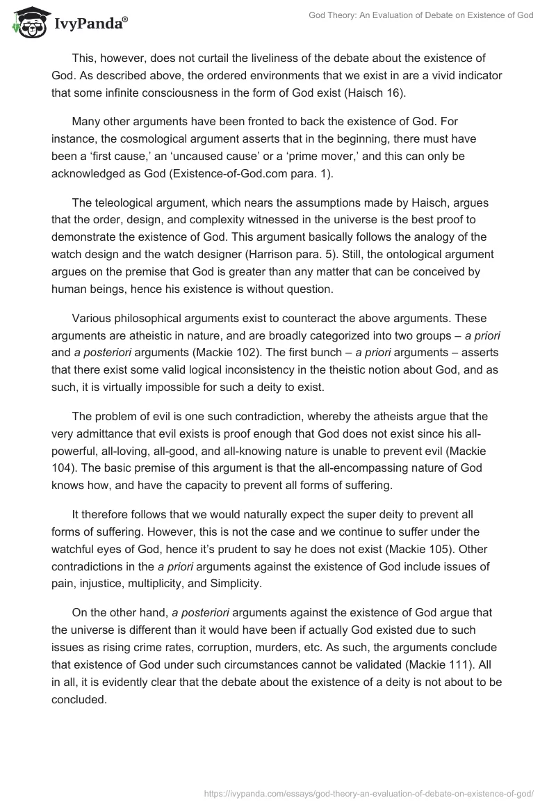 God Theory: An Evaluation of Debate on Existence of God. Page 2
