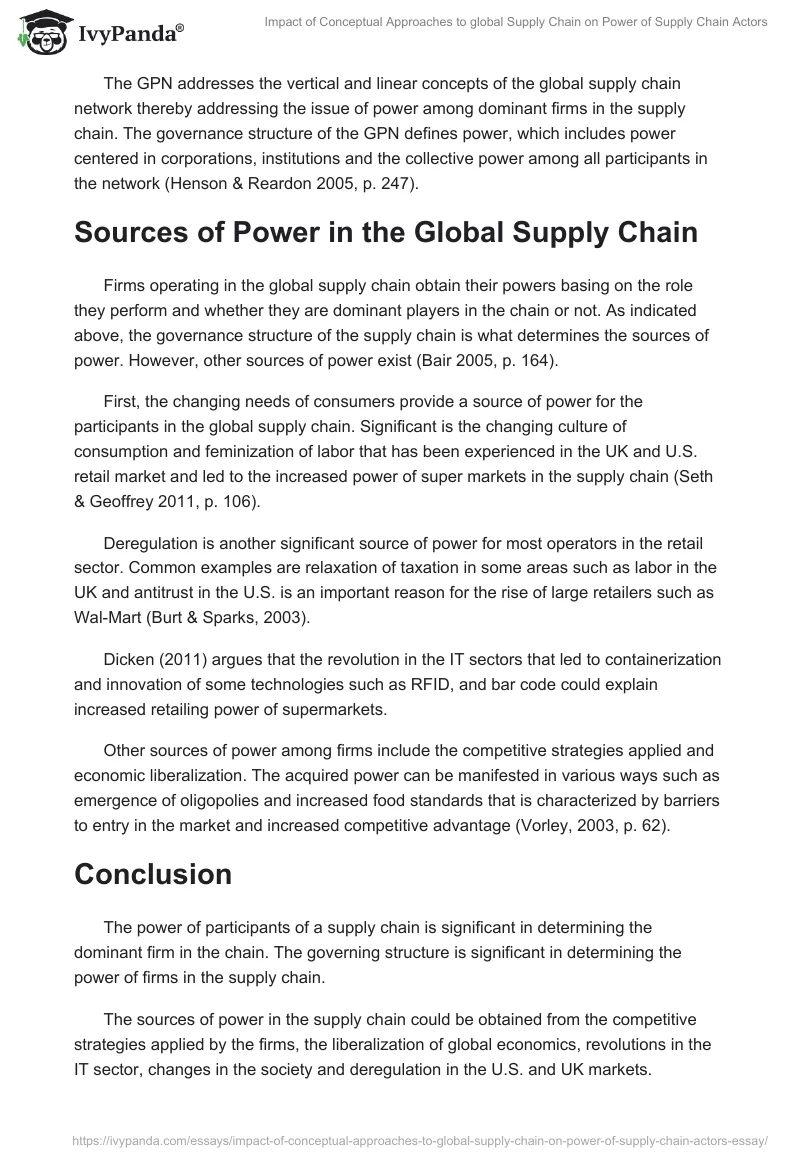 Impact of Conceptual Approaches to global Supply Chain on Power of Supply Chain Actors. Page 3