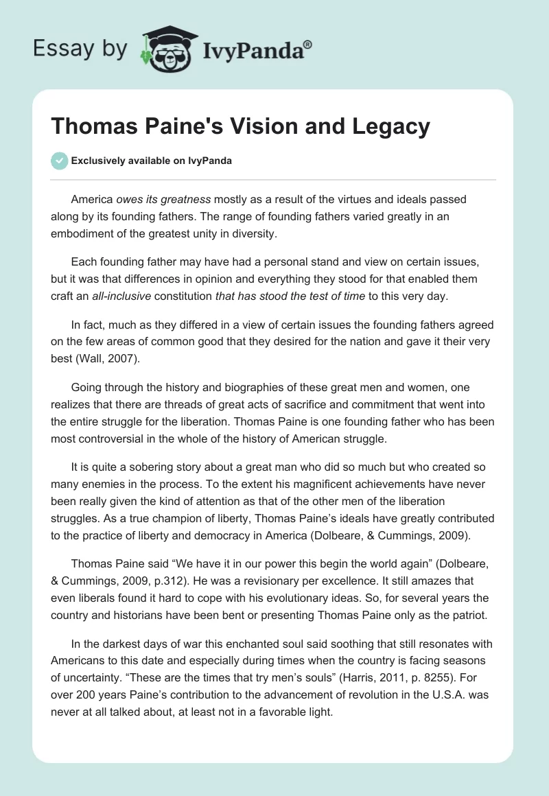Thomas Paine's Vision and Legacy. Page 1