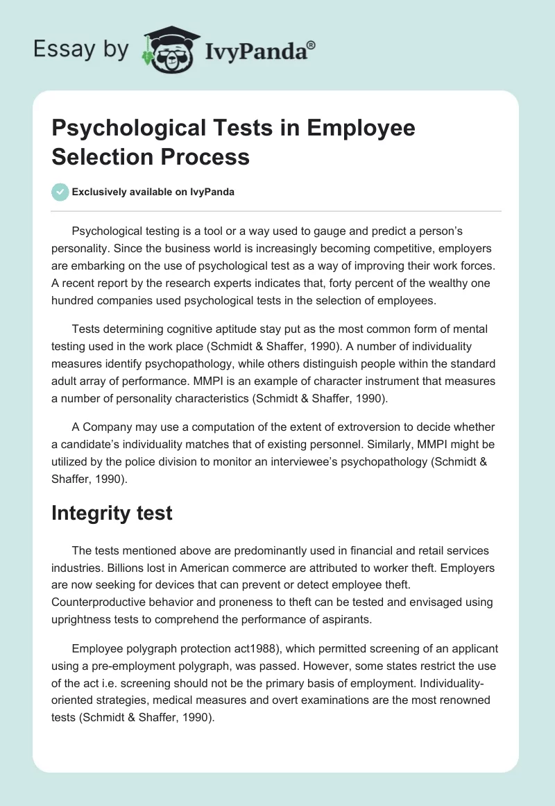 Psychological Tests in Employee Selection Process. Page 1