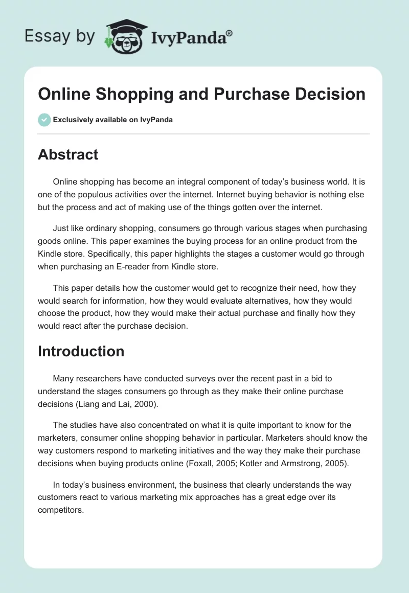 Online Shopping and Purchase Decision. Page 1