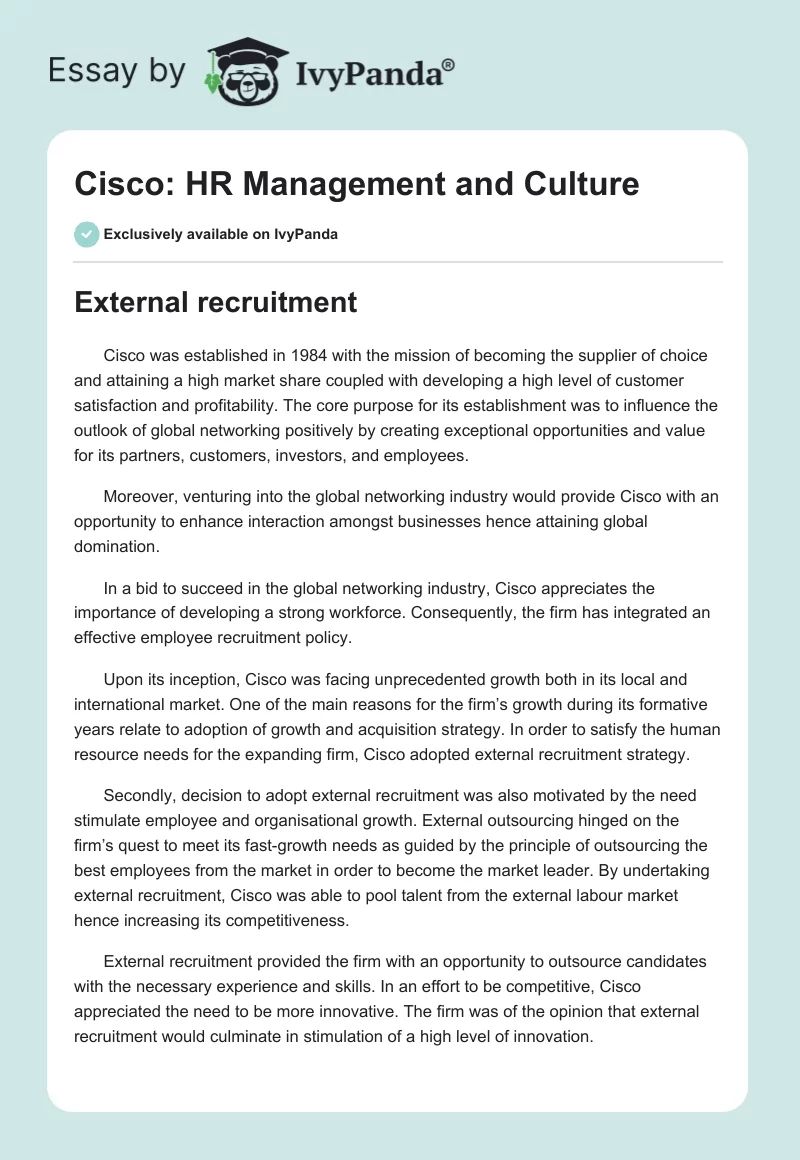 Cisco: HR Management and Culture. Page 1