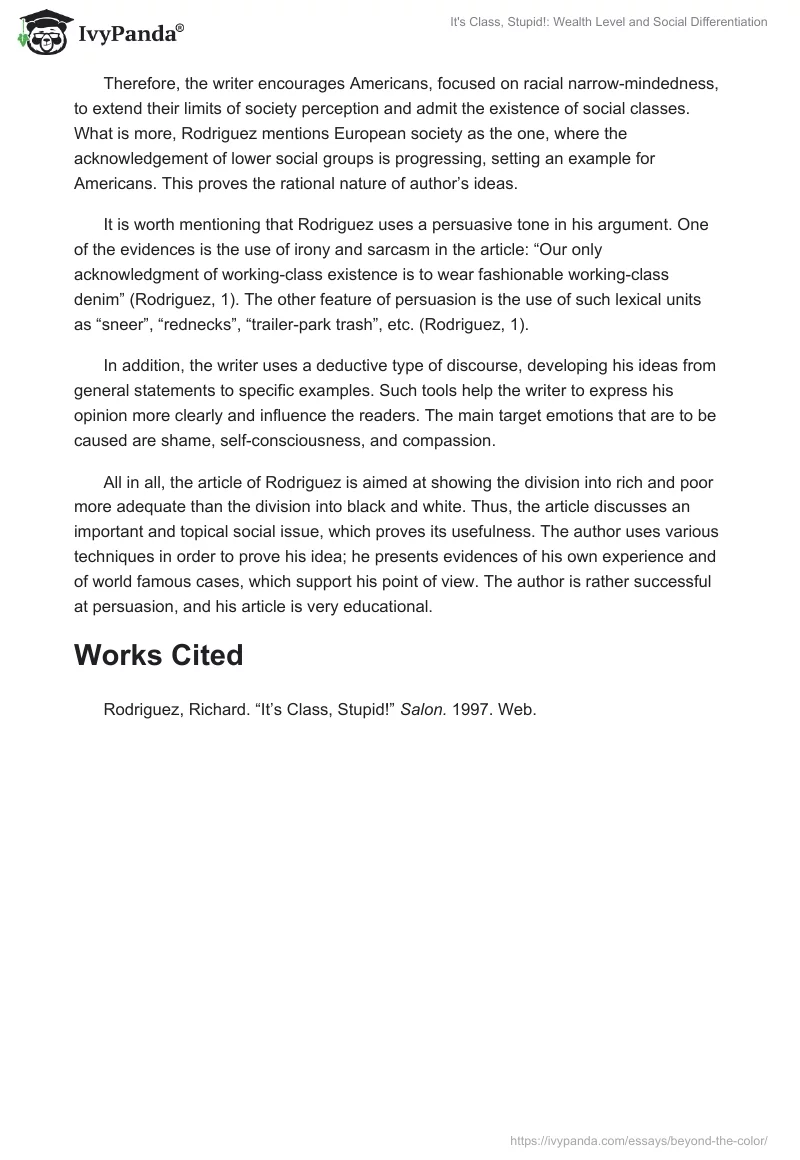 It's Class, Stupid!: Wealth Level and Social Differentiation. Page 2