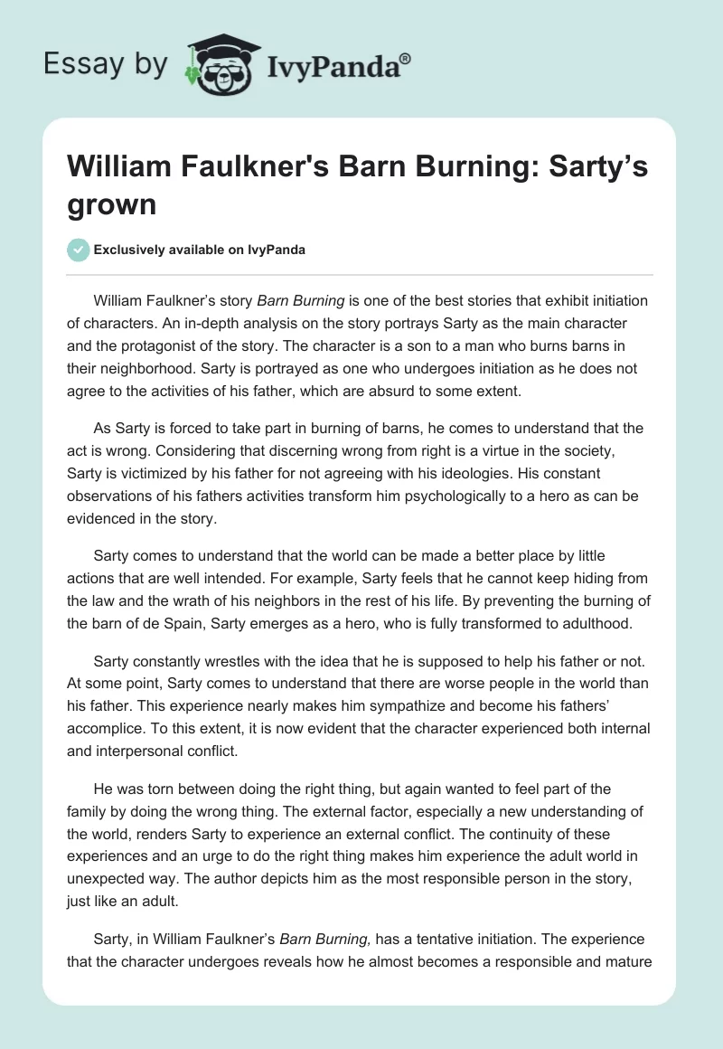 William Faulkner's Barn Burning: Sarty’s grown. Page 1
