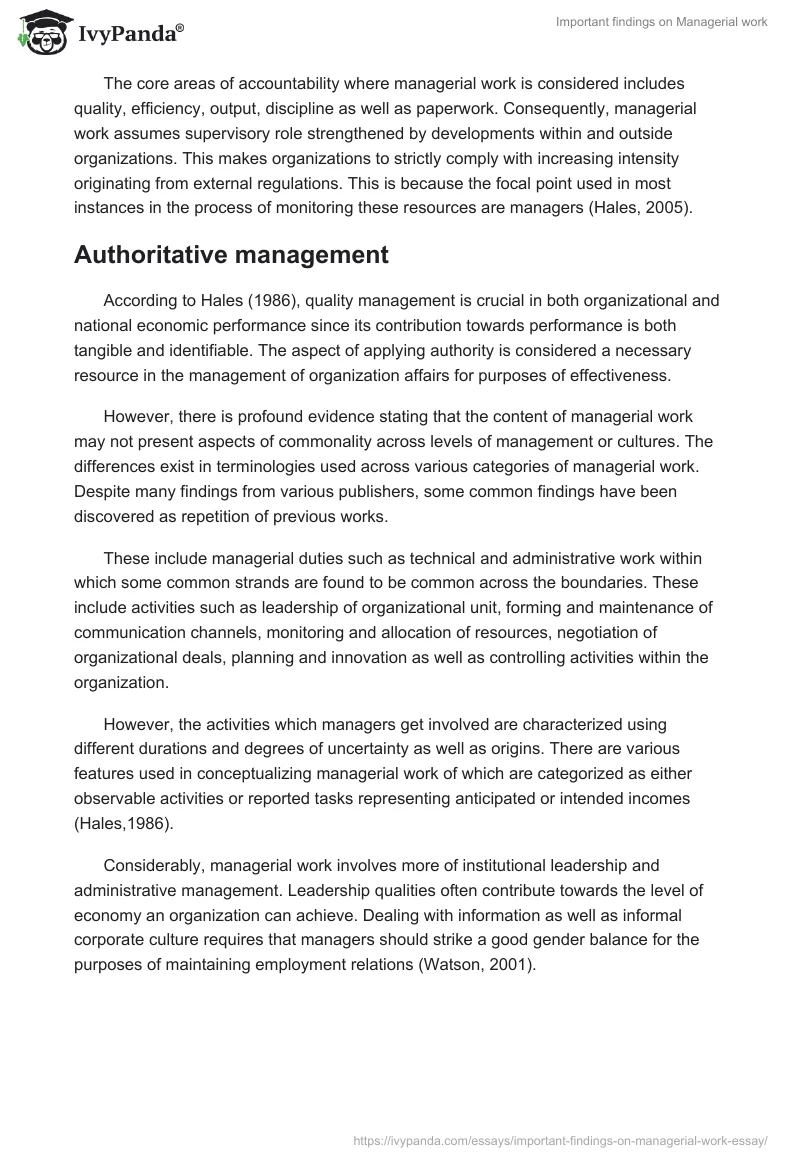 Important findings on Managerial work. Page 4