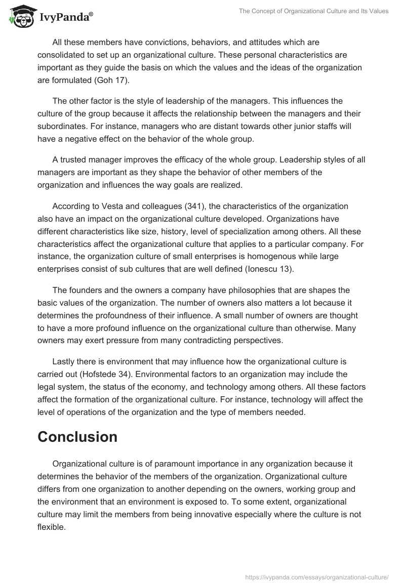 The Concept of Organizational Culture and Its Values. Page 2