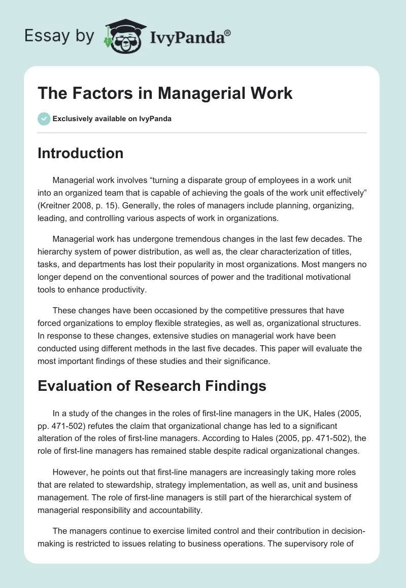 The Factors in Managerial Work. Page 1